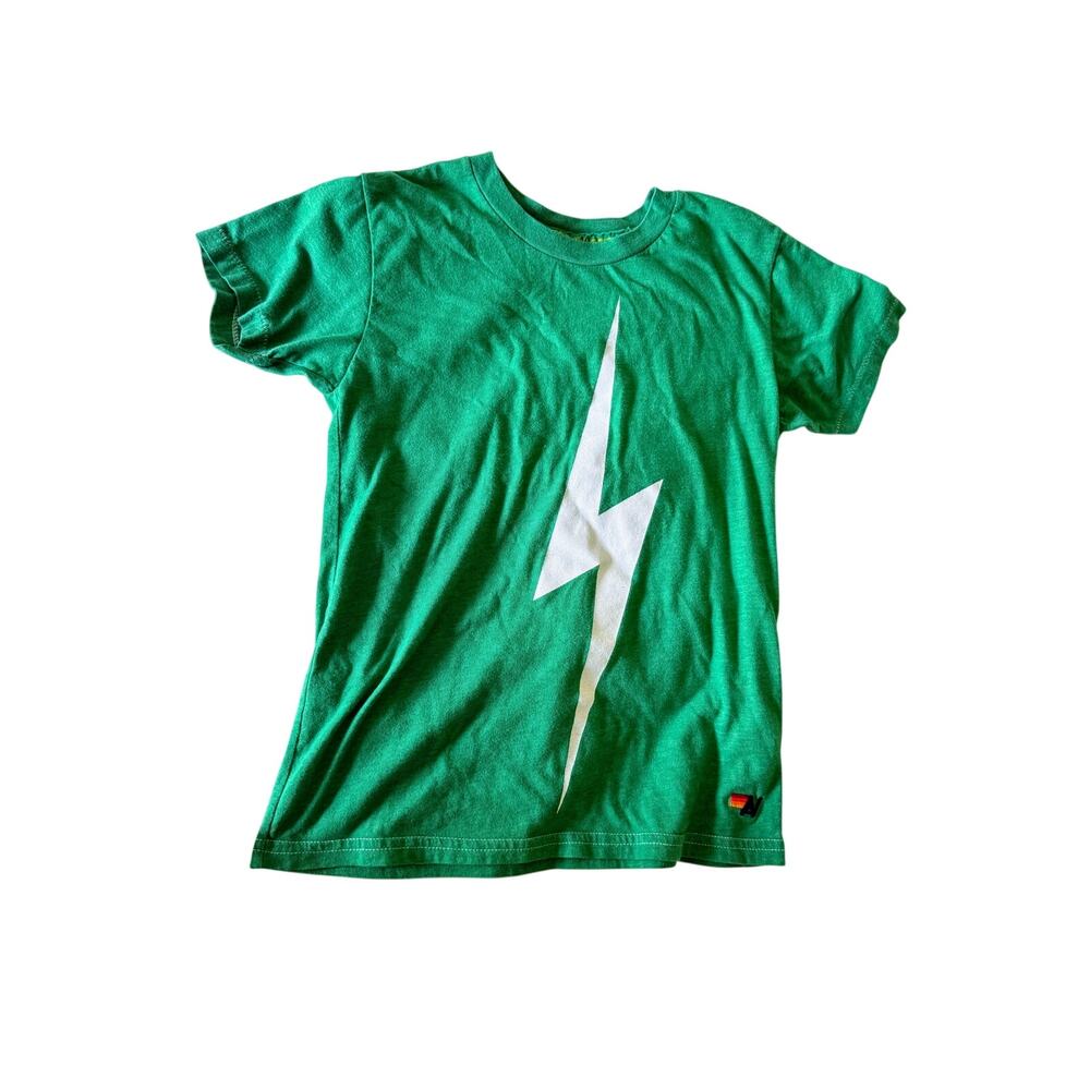 Aviator Nation Green White Lightning Bolt T-Shirt sz 10
